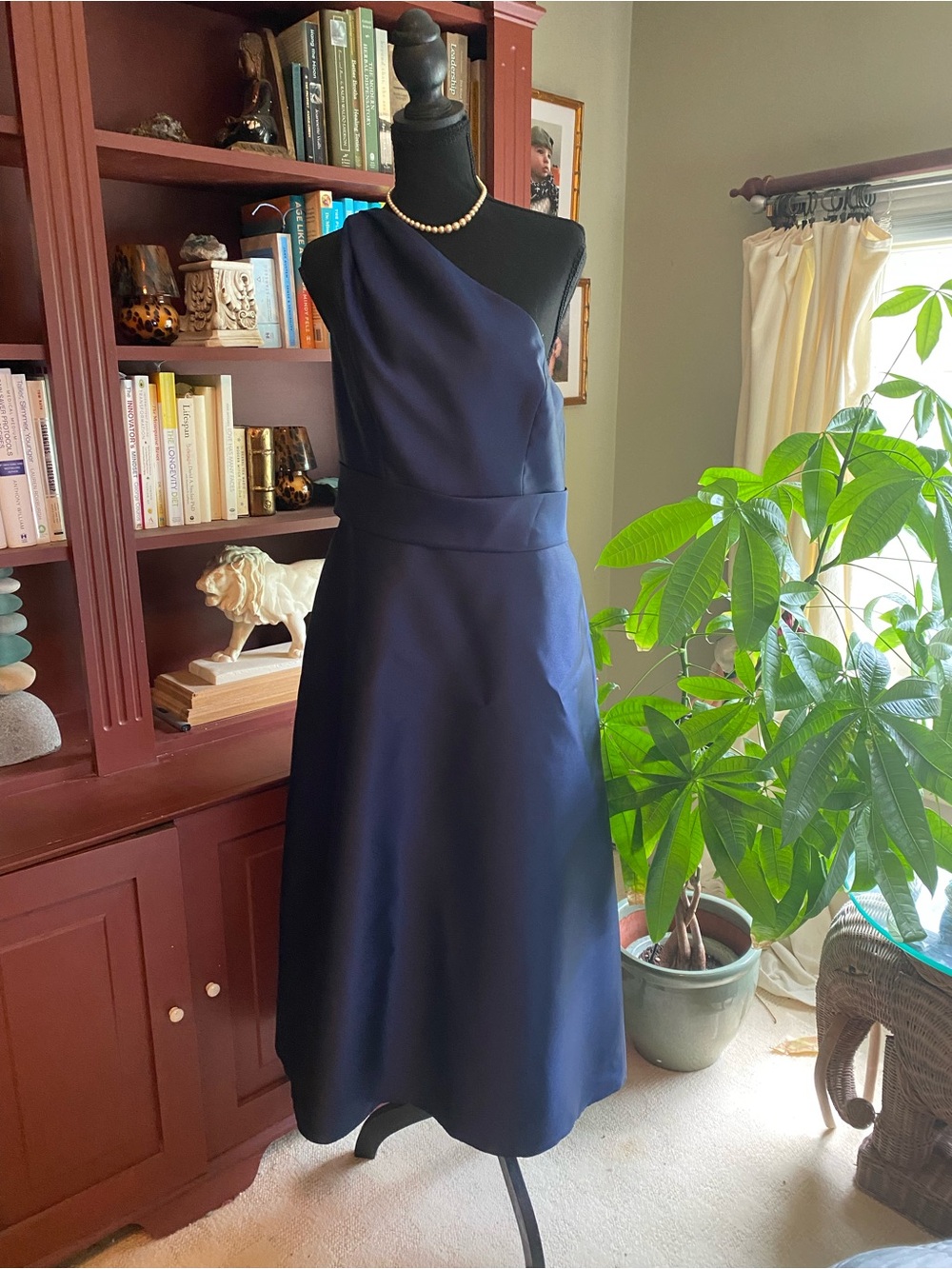 ALFRED SUNG Navy One-Shoulder A-Line Evening Dress